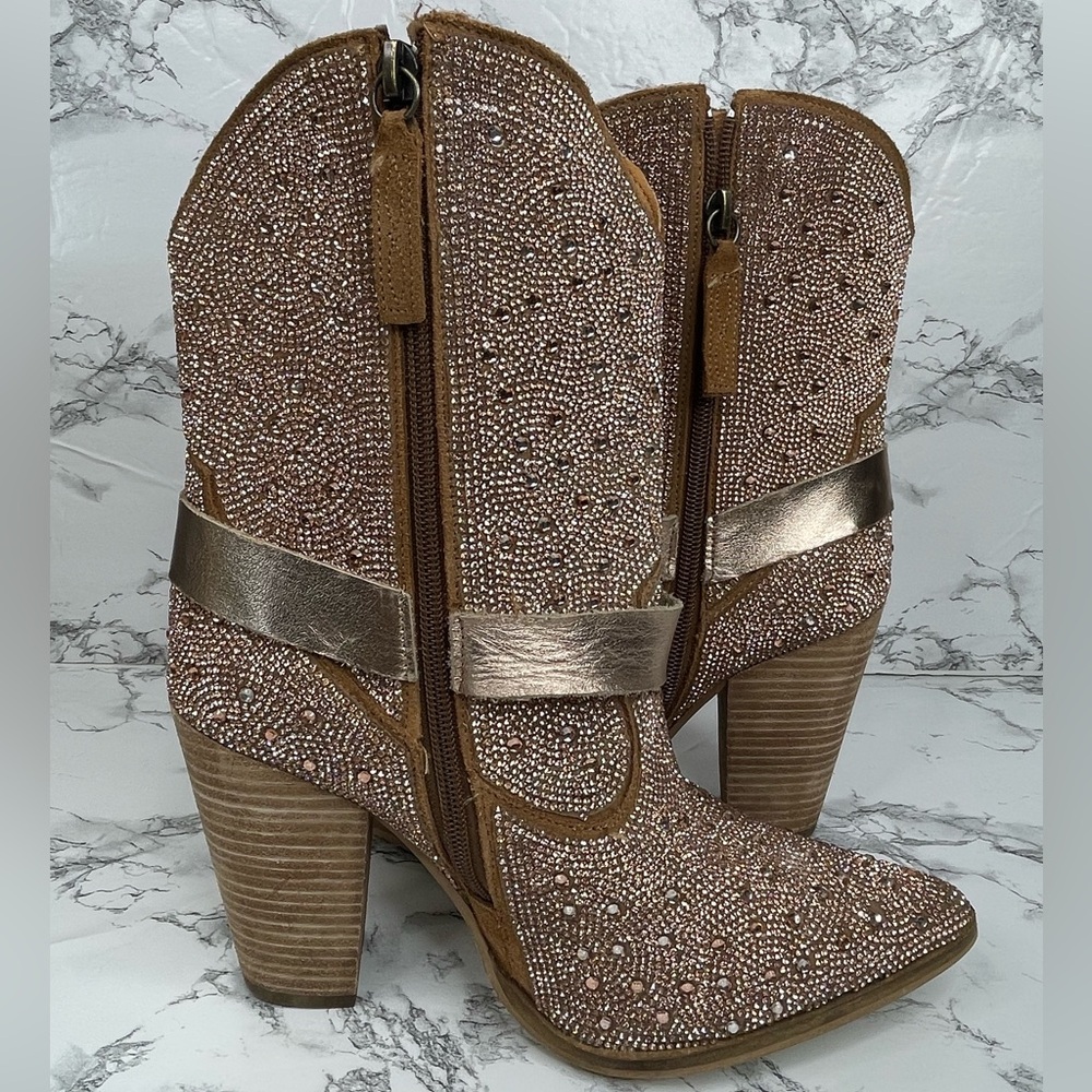 Dingo Women’s Rose Gold Rhinestone Cowgirl Western Boots Womens Size 10
